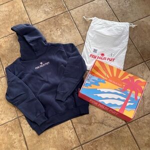 Pink Palm Puff hoodie authentic.  Navy with pink embroidery.  XS